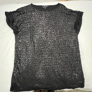 Chic Black Sequin Short Sleeve Tee